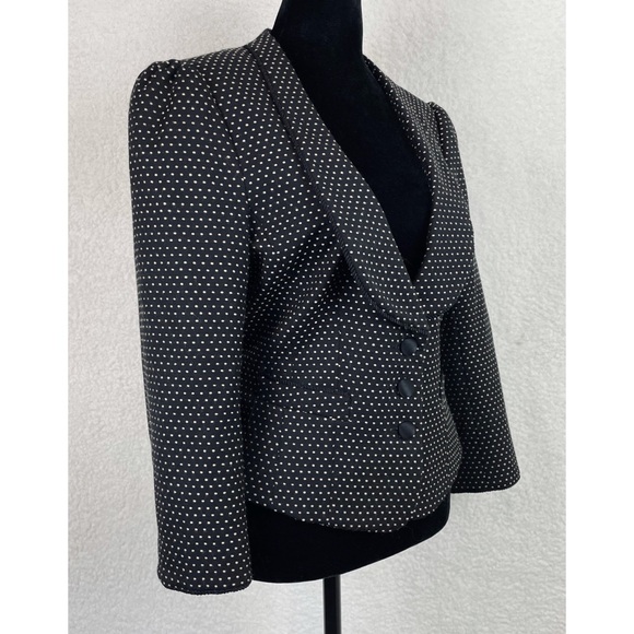 (VTG) NANETTE LEPORE •  Black Embroidered Dot Pattern Wool Blazer - Picture 4 of 16